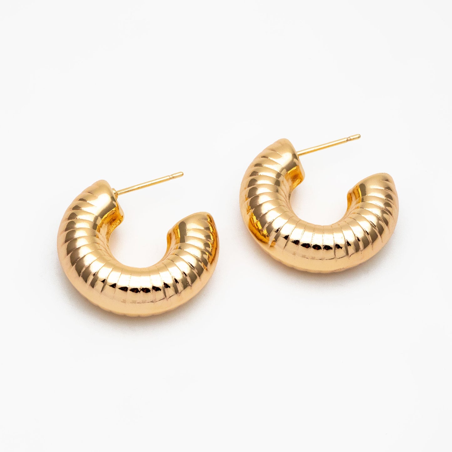 4pcs Gold Round Circle Earrings 25mm, Gold plated Brass, Dainty Geometric Hoop Stud Earrings (GB-4265)