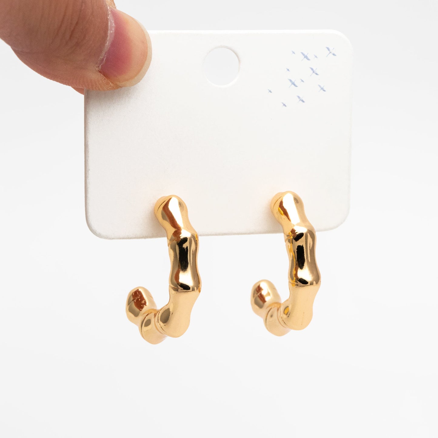 4pcs Gold Bamboo Earrings, Round Earring Hooks, Circle Hoop Earrings (GB-4266)