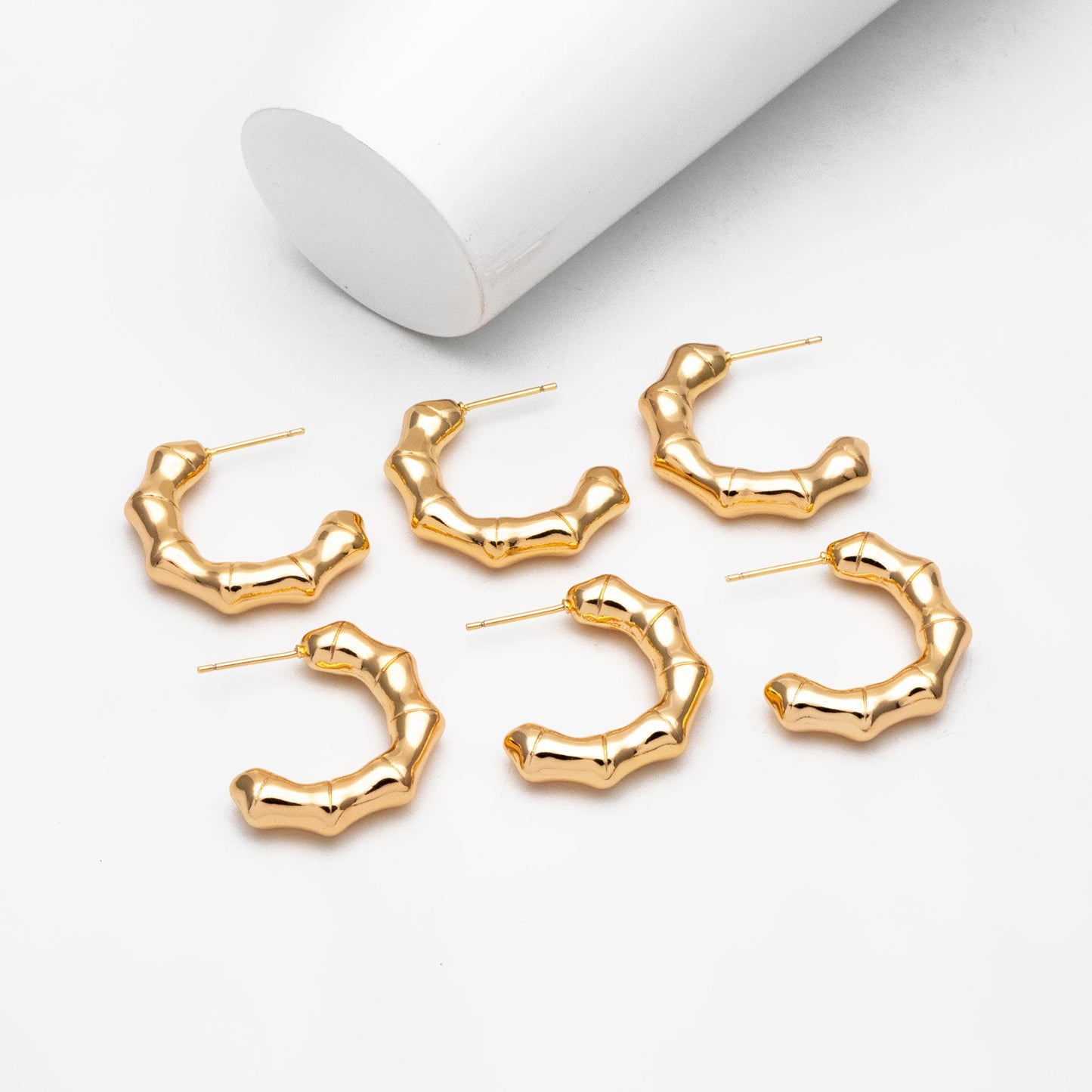 4pcs Gold Bamboo Earrings, Round Earring Hooks, Circle Hoop Earrings (GB-4266)