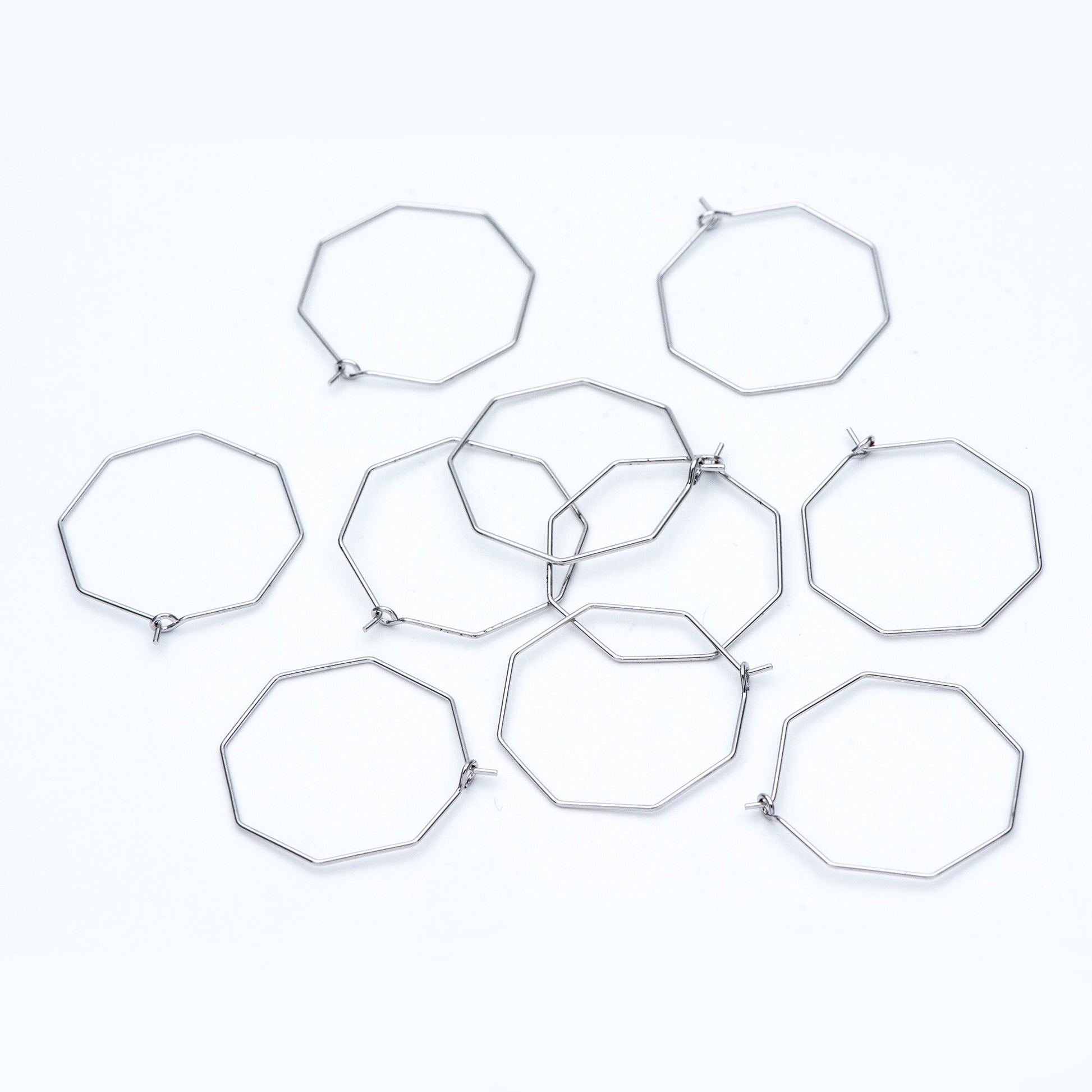 10pcs Gold/ Silver tone Octagon Hoop Earring 28mm, 18K Gold/ Rhodium plated Brass, Geometric Ear Wire Components (GB-703)