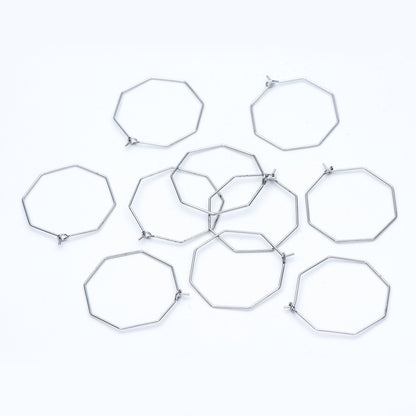 10pcs Gold/ Silver tone Octagon Hoop Earring 28mm, 18K Gold/ Rhodium plated Brass, Geometric Ear Wire Components (GB-703)