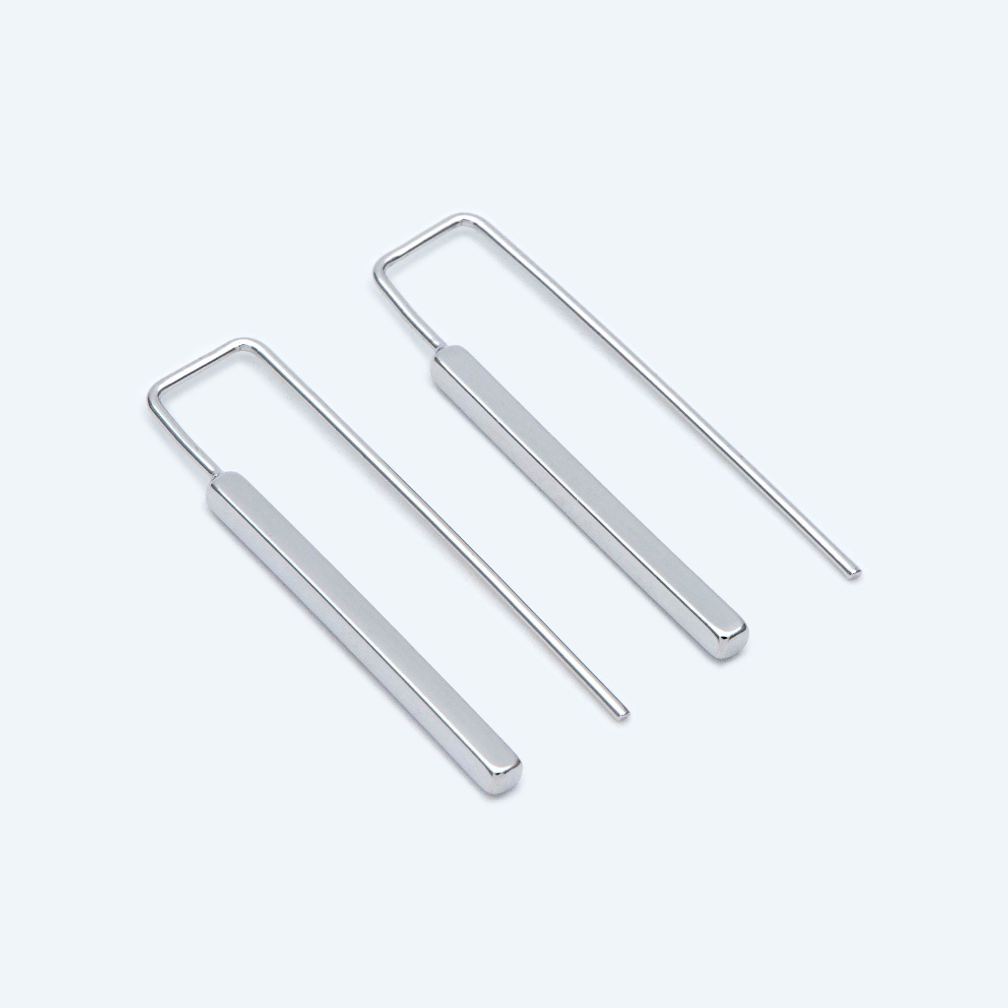 10pcs Gold/ Silver Tone Cube Ear Hooks 34x10mm, Gold/ Rhodium plated Brass Square Bar Earwires, Minimalist Earring Components (GB-2732)