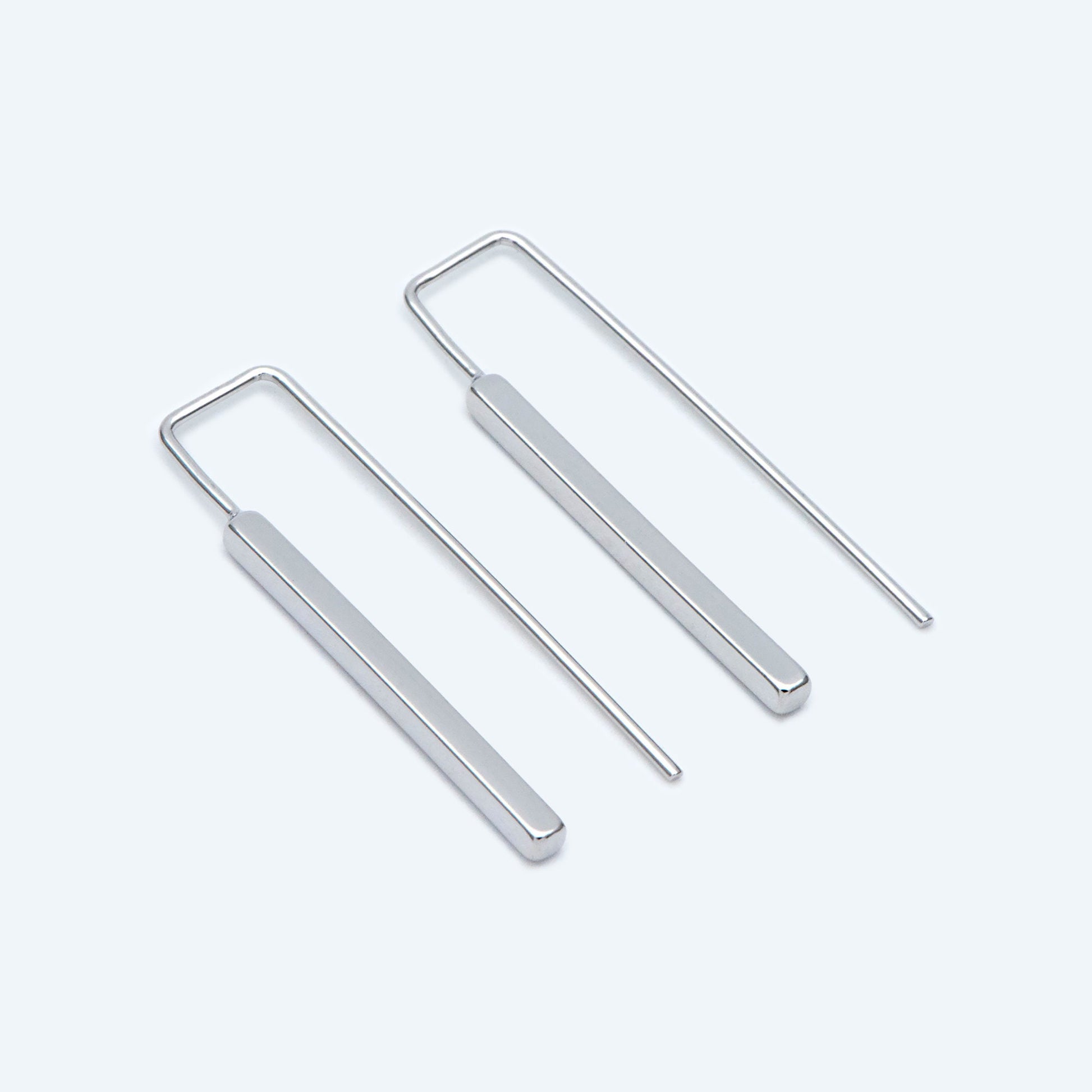 10pcs Gold/ Silver Tone Cube Ear Hooks 34x10mm, Gold/ Rhodium plated Brass Square Bar Earwires, Minimalist Earring Components (GB-2732)