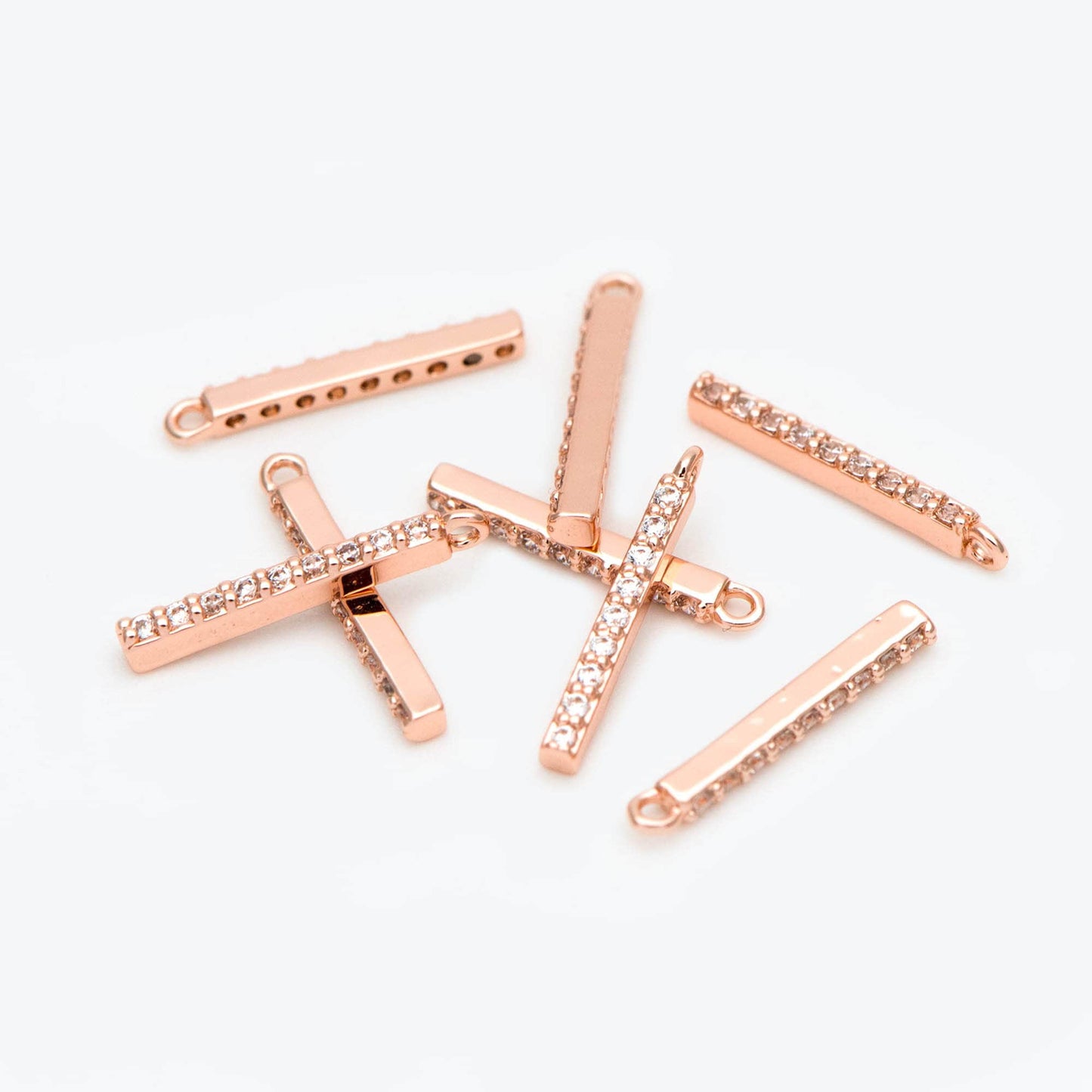 10pcs CZ Pave Gold/ Silver/ Rose Gold Bar Charms 13mm, Real Gold plated Brass, Cubic Zirconia Stick Charms (GB-996)