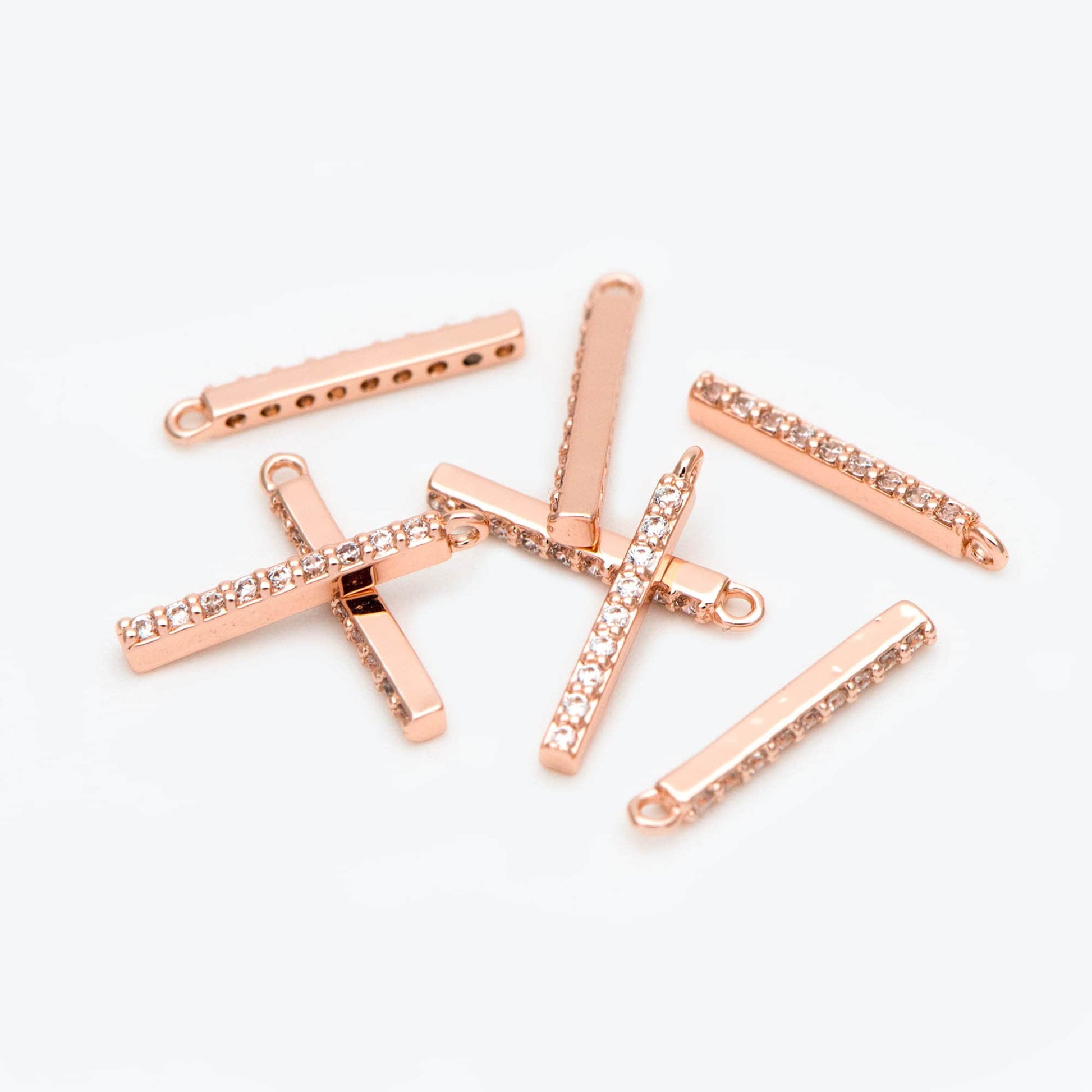10pcs CZ Pave Gold/ Silver/ Rose Gold Bar Charms 13mm, Real Gold plated Brass, Cubic Zirconia Stick Charms (GB-996)