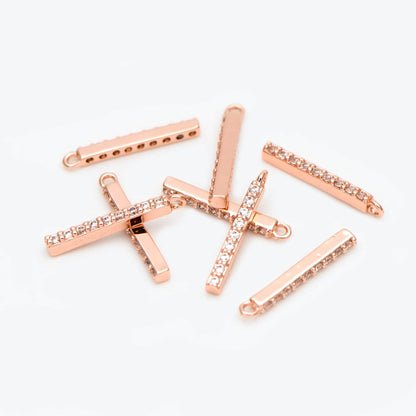 10pcs CZ Pave Gold/ Silver/ Rose Gold Bar Charms 13mm, Real Gold plated Brass, Cubic Zirconia Stick Charms (GB-996)