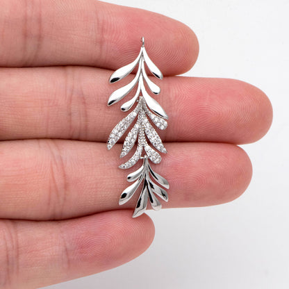 4pcs Gold/ Silver Tone CZ pave Dainty Leaf Charms, Leaf Pendants 44x14mm, Earring Charm, Necklace Pendant (GB-978-F)