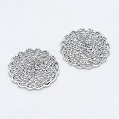 10pcs Gold/ Silver tone Filigree Round Charms 24mm, 18K Gold/ Rhodium plated Brass Floral Connectors (GB-366)