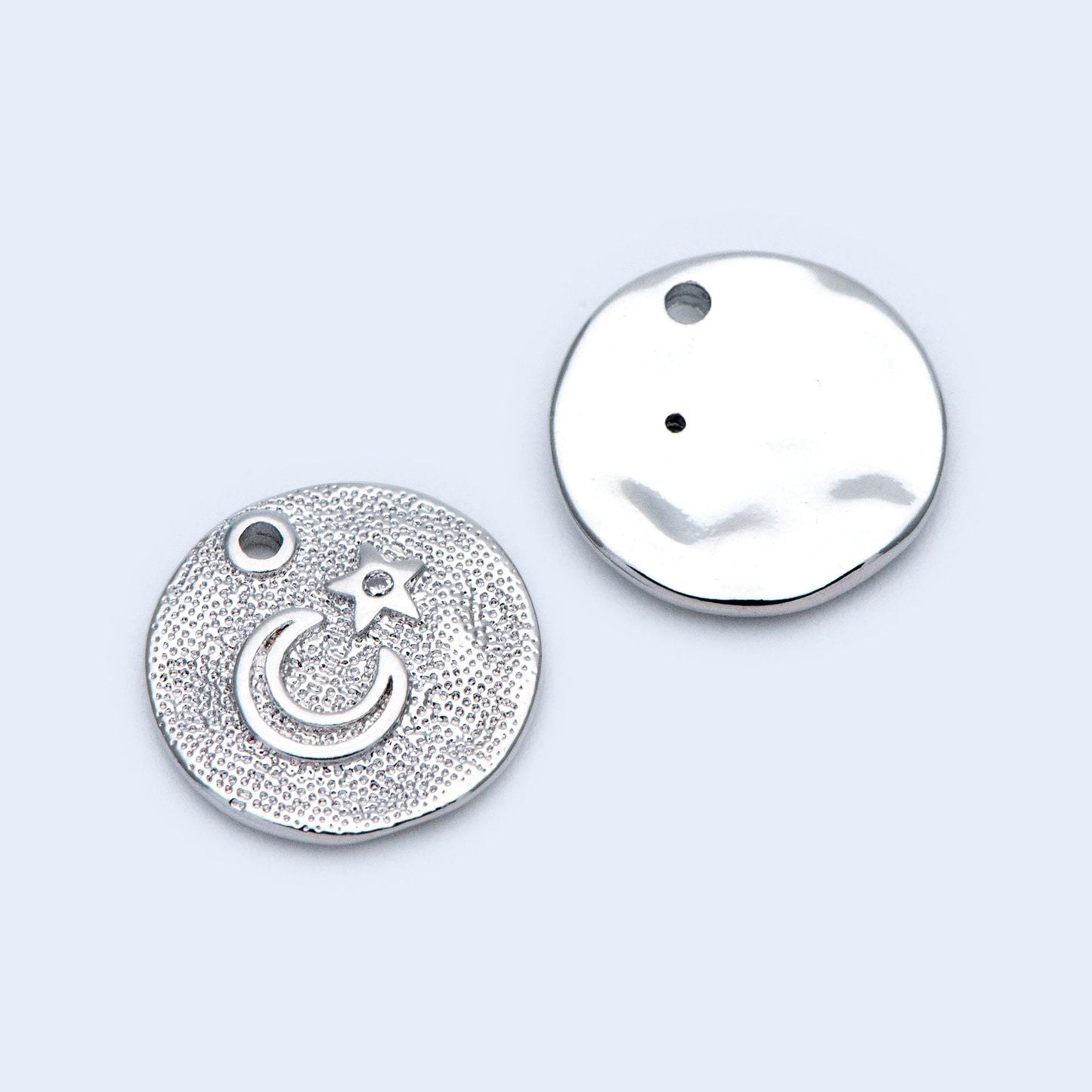 4pcs CZ Pave Gold/ Silver tone Moon Star Coin Charm 13mm, Moon Star Necklace Charm, Moon Star Jewelry (GB-2433-C)