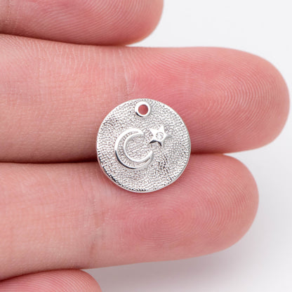 4pcs CZ Pave Gold/ Silver tone Moon Star Coin Charm 13mm, Moon Star Necklace Charm, Moon Star Jewelry (GB-2433-C)