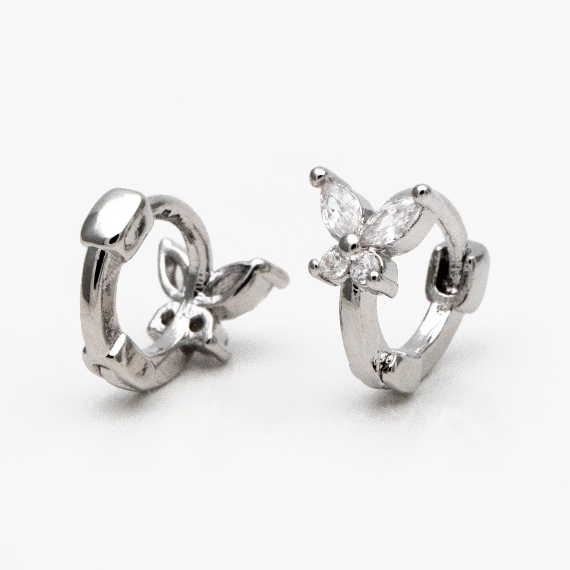 4pcs CZ Pave Tiny Butterfly Hoop Earrings 9mm, 18K Gold/ Rhodium plated Brass, Dainty Earring, Small Gold/ Silver Hoops Earring (GB-3476)