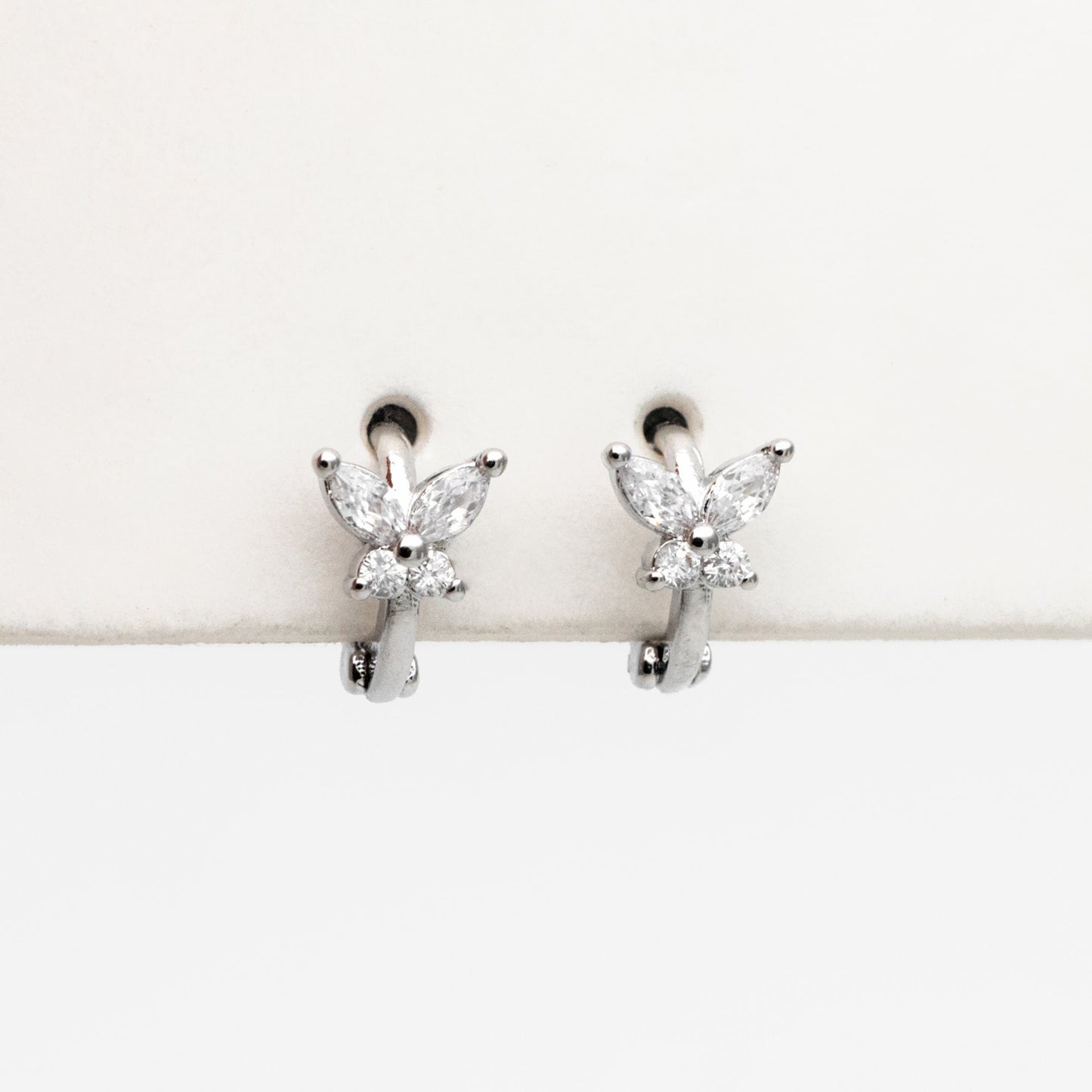 4pcs CZ Pave Tiny Butterfly Hoop Earrings 9mm, 18K Gold/ Rhodium plated Brass, Dainty Earring, Small Gold/ Silver Hoops Earring (GB-3476)