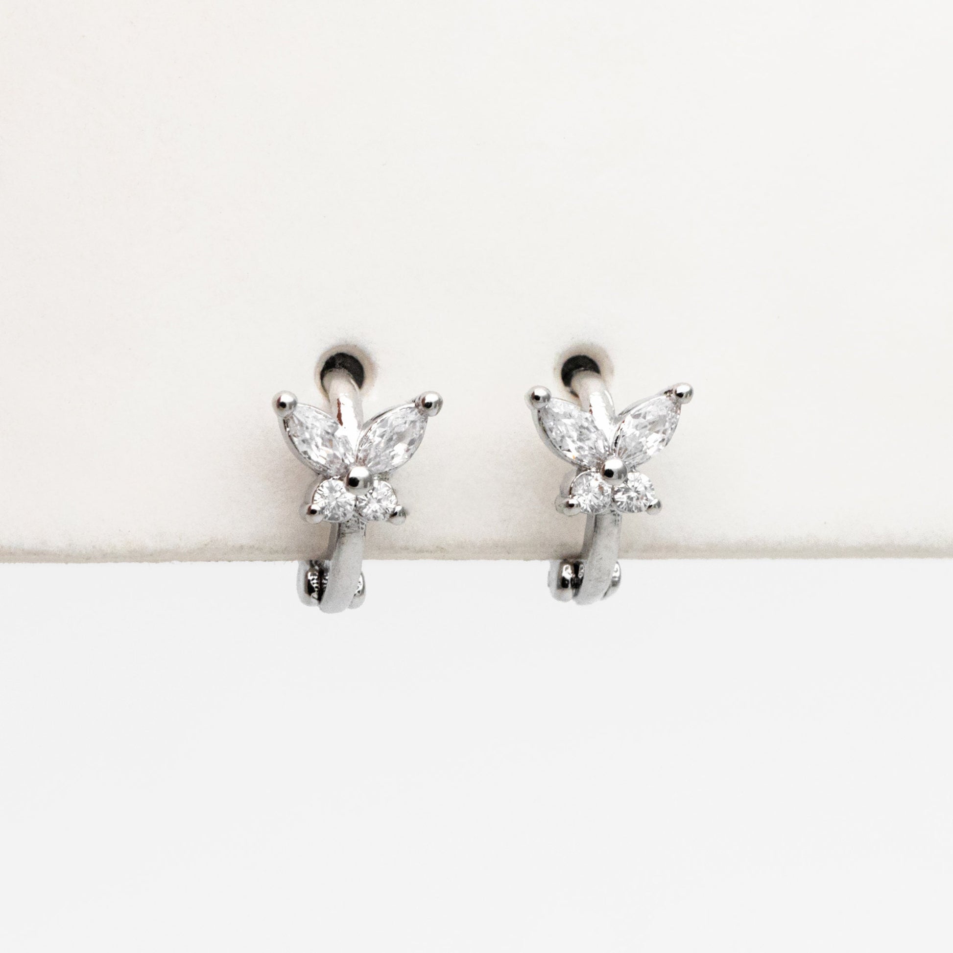 4pcs CZ Pave Tiny Butterfly Hoop Earrings 9mm, 18K Gold/ Rhodium plated Brass, Dainty Earring, Small Gold/ Silver Hoops Earring (GB-3476)