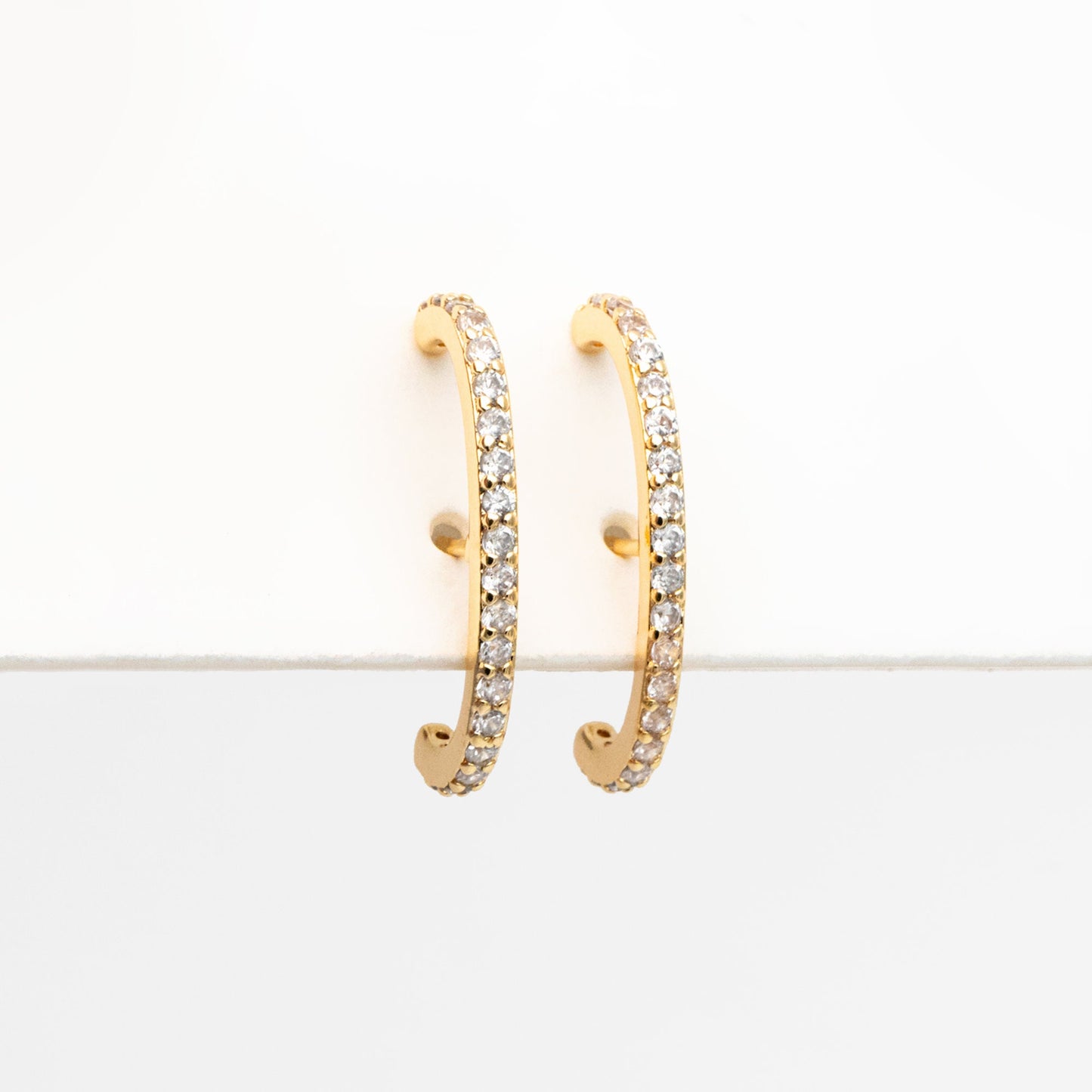 4pcs CZ pave Gold C Shaped Earrings, Gold Plated Brass Bar Stud Earrings (GB-4087)