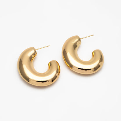 4pcs Gold C Shape Earrings, Gold plated Brass, Dainty Geometric Hoop Stud Earrings (GB-4269)