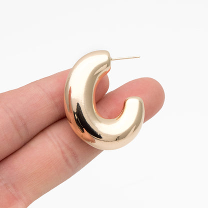 4pcs Gold C Shape Earrings, Gold plated Brass, Dainty Geometric Hoop Stud Earrings (GB-4269)