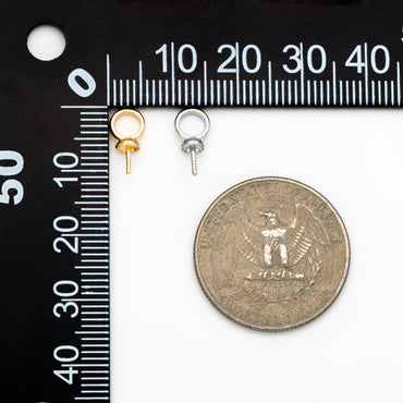10pcs Gold/ Silver Peg Bail For Half Drilled Pearls Or Stones, Gold/ Rhodium plated Brass, Pearl Drop 4mm Cup (GB-4272)