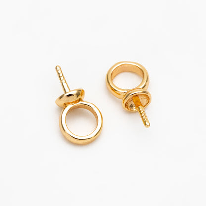 10pcs Gold/ Silver Peg Bail For Half Drilled Pearls Or Stones, Gold/ Rhodium plated Brass, Pearl Drop 4mm Cup (GB-4272)