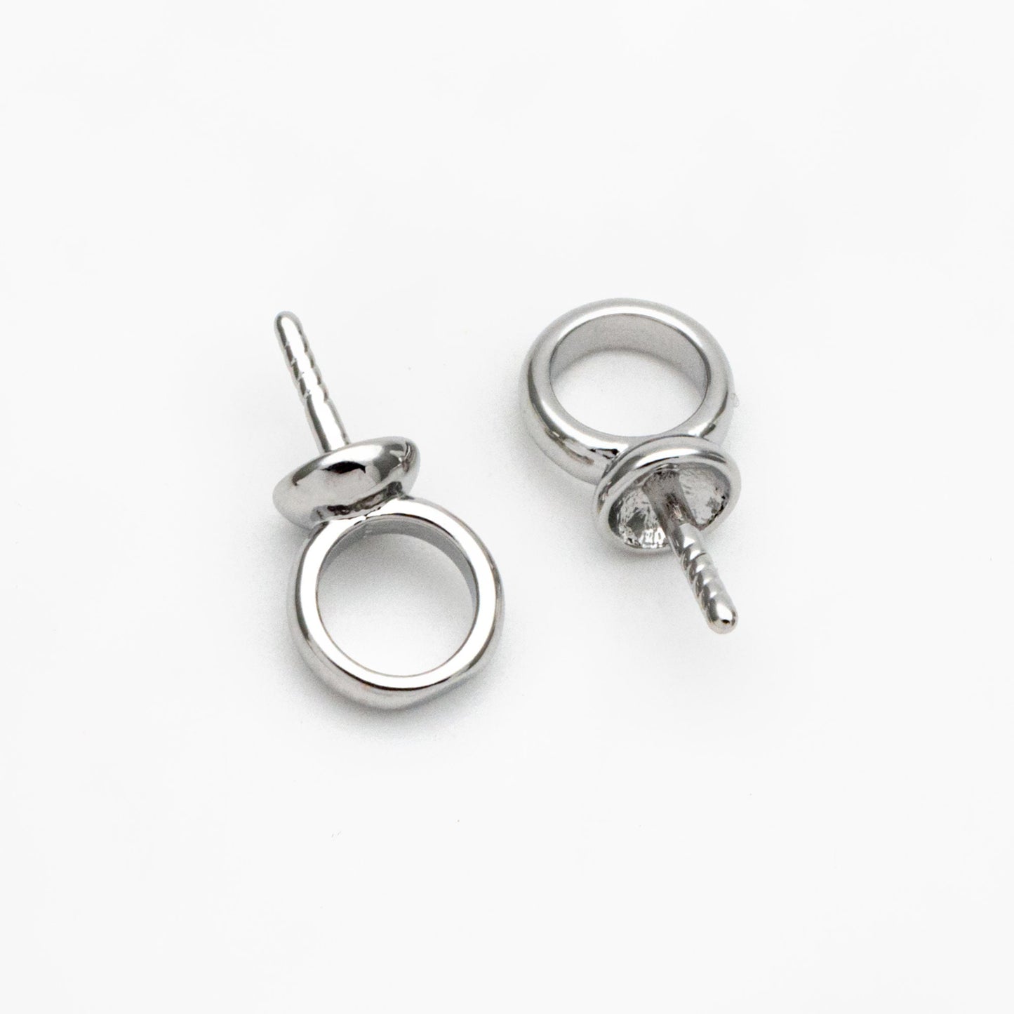 10pcs Gold/ Silver Peg Bail For Half Drilled Pearls Or Stones, Gold/ Rhodium plated Brass, Pearl Drop 4mm Cup (GB-4773-D)