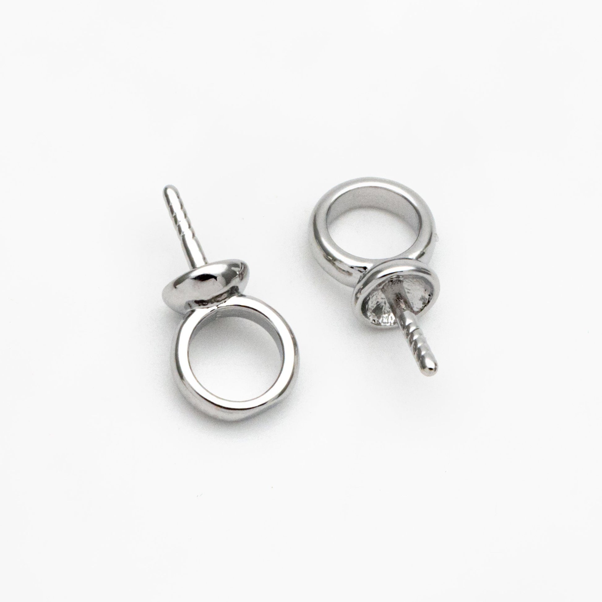 10pcs Gold/ Silver Peg Bail For Half Drilled Pearls Or Stones, Gold/ Rhodium plated Brass, Pearl Drop 4mm Cup (GB-4773-D)