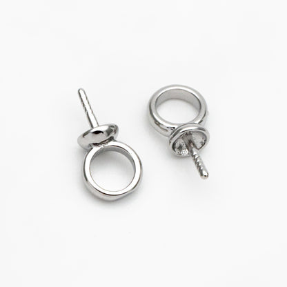 10pcs Gold/ Silver Peg Bail For Half Drilled Pearls Or Stones, Gold/ Rhodium plated Brass, Pearl Drop 4mm Cup (GB-4773-D)