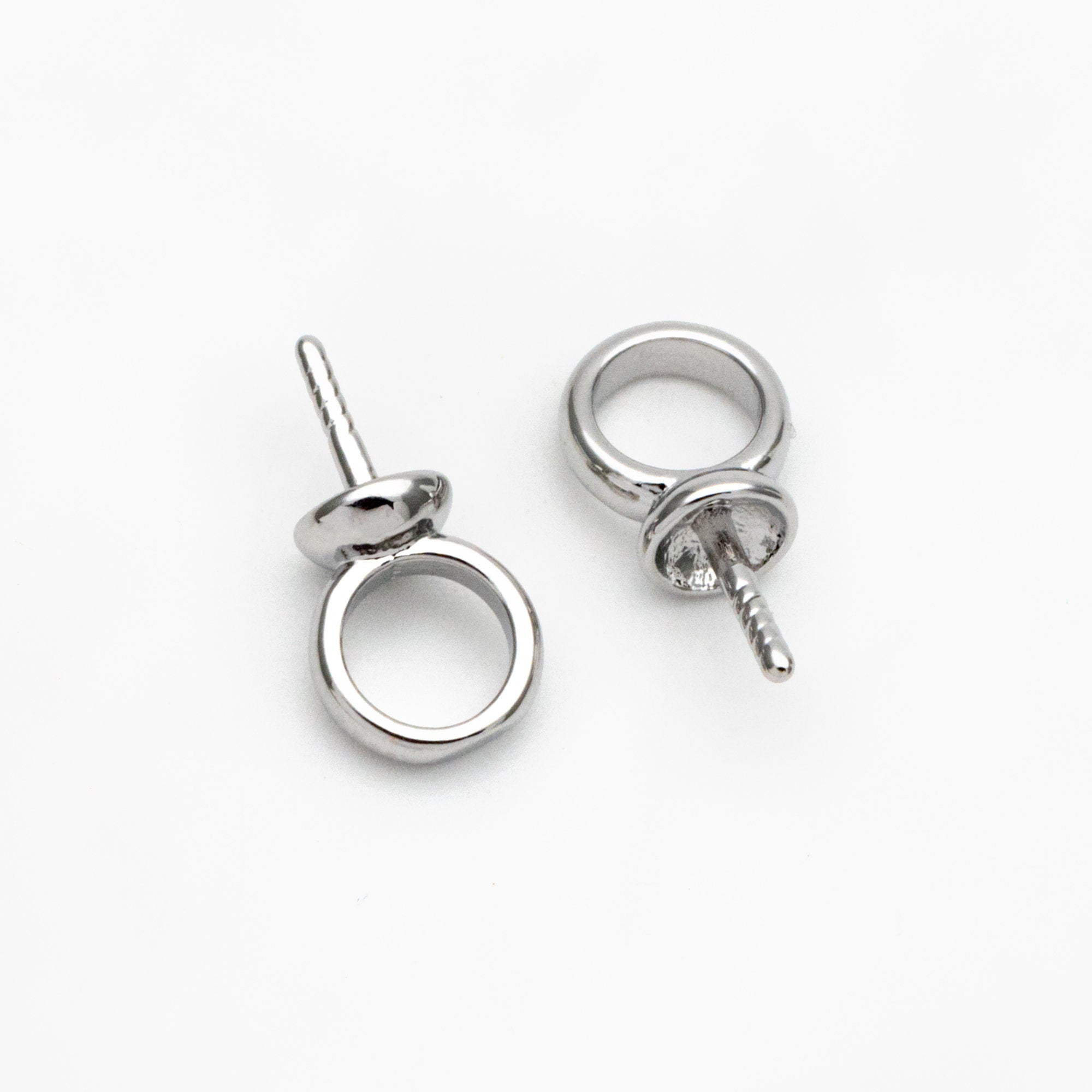 10pcs Gold/ Silver Peg Bail For Half Drilled Pearls Or Stones, Gold/ Rhodium plated Brass, Pearl Drop 4mm Cup (GB-4272)