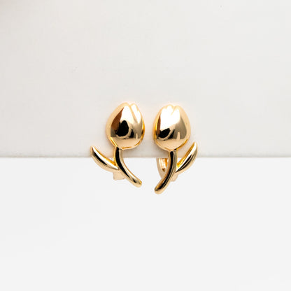 4pcs Gold Tulip Hoop Earrings, 18K Gold plated Brass, Minimalist Huggie Earrings (GB-4273)
