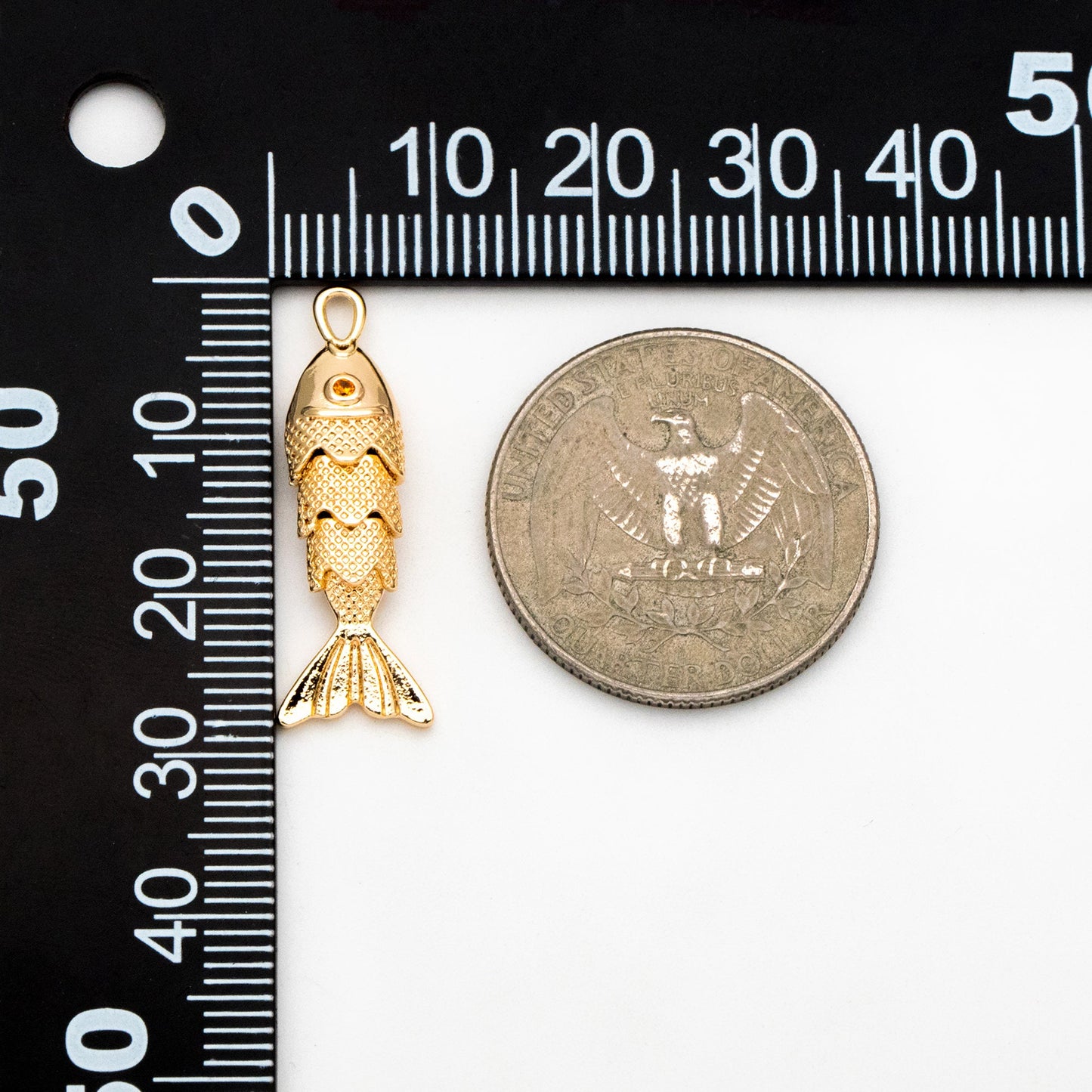 4pcs Gold/ Silver 3D Fish Charms, Gold/ Rhodium Plated Brass, Fish Pendants (GB-4274)