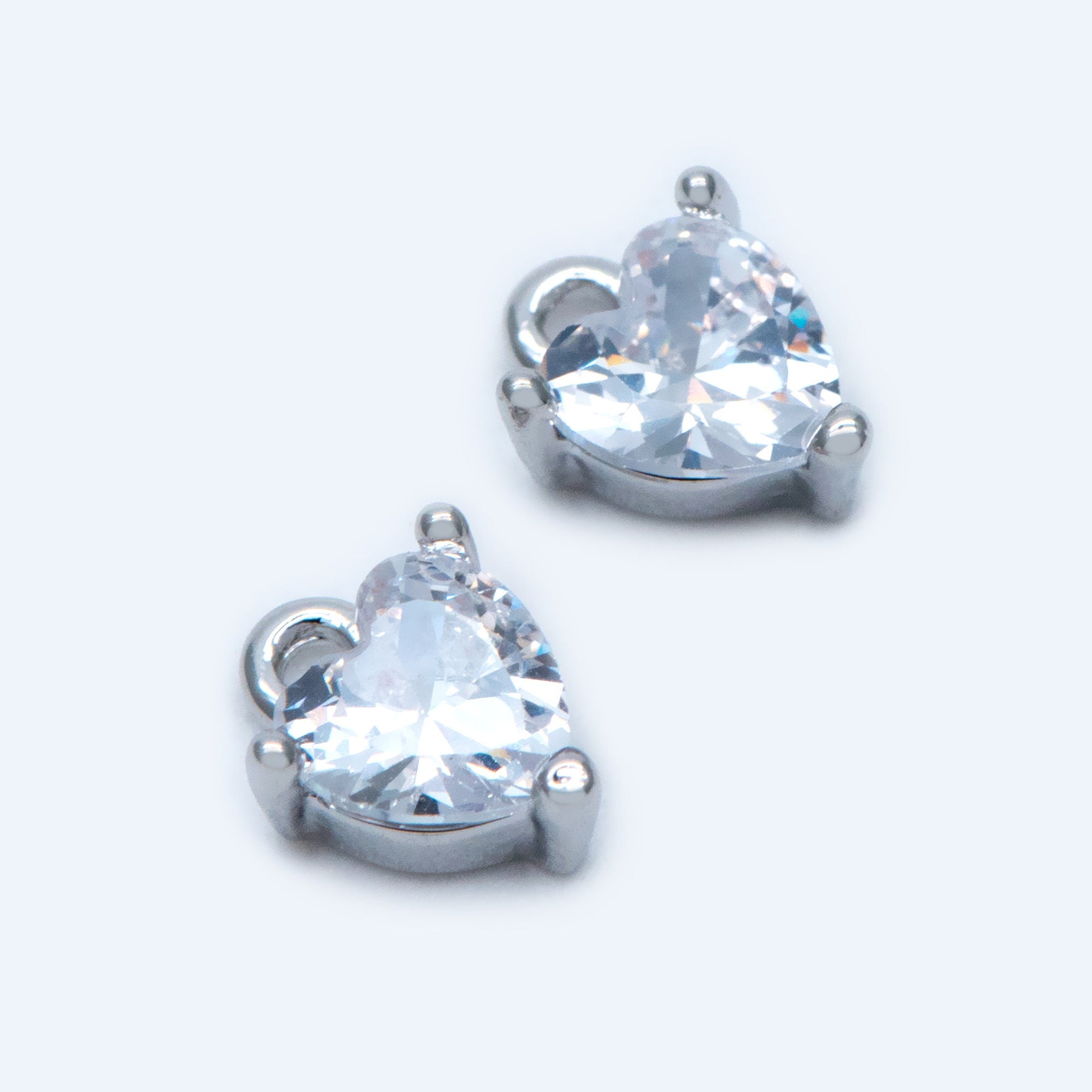 4pcs CZ pave Gold/ Silver tone Heart Charms 8x6mm, Gold/ Rhodium Plated Brass Heart Pendants (GB-2782-A)