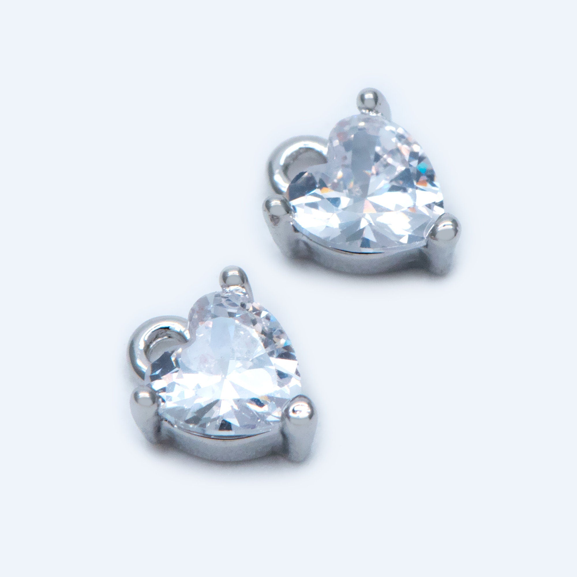 4pcs CZ pave Gold/ Silver tone Heart Charms 8x6mm, Gold/ Rhodium Plated Brass Heart Pendants (GB-2782-A)