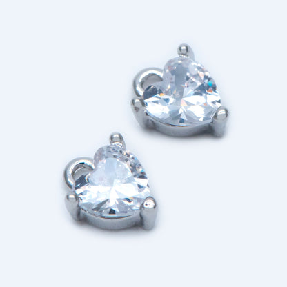 4pcs CZ pave Gold/ Silver tone Heart Charms 8x6mm, Gold/ Rhodium Plated Brass Heart Pendants (GB-2782-A)