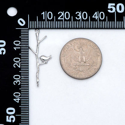 10pcs Gold/ Silver Tone Bird on Tree Pendants 33x12mm, Gold/ Rhodium plated Brass Branch Connectors, Leaf Charms with Two Loops (GB-3622-C)