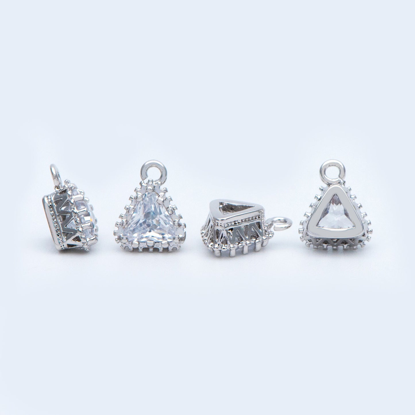 10pcs CZ pave Gold/ Silver tone Triangle Charms 9x8mm, Gold/ Rhodium Plated Brass Triangle Pendants (GB-763)