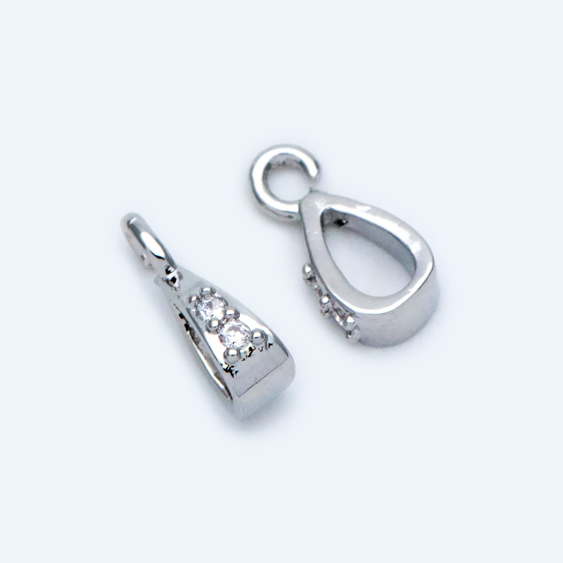 10pcs CZ Pave Gold/ Silver Open Loop Bail, Gold/ Rhodium Plated Bails, Small Bail, Jewelry Bail, Pendant Bails, Metal Bails (GB-1468-C)