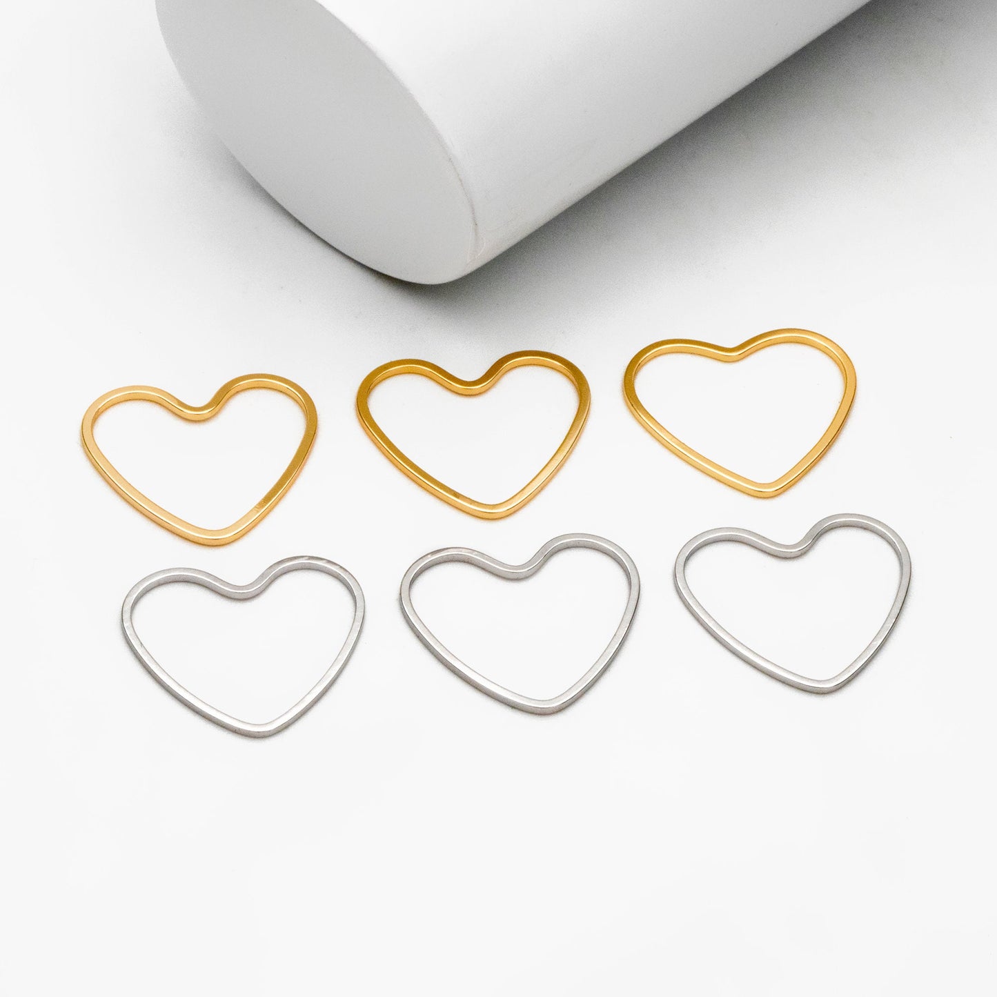 10pcs Gold/ Silver Heart Link Connector Charms 21mm, Real Gold/ Rhodium plated Brass Geometric Pendants (GB-101)