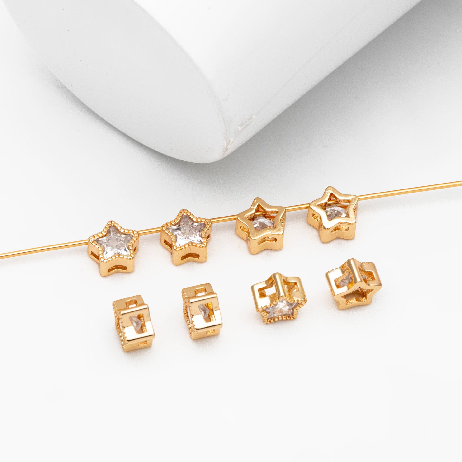 10pcs Gold plated Brass Rhinestone Star Spacer Beads 7mm (GB-123)