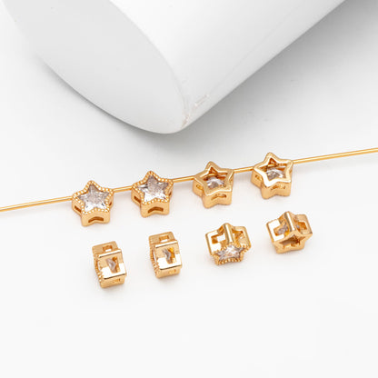 10pcs Gold plated Brass Rhinestone Star Spacer Beads 7mm (GB-123)