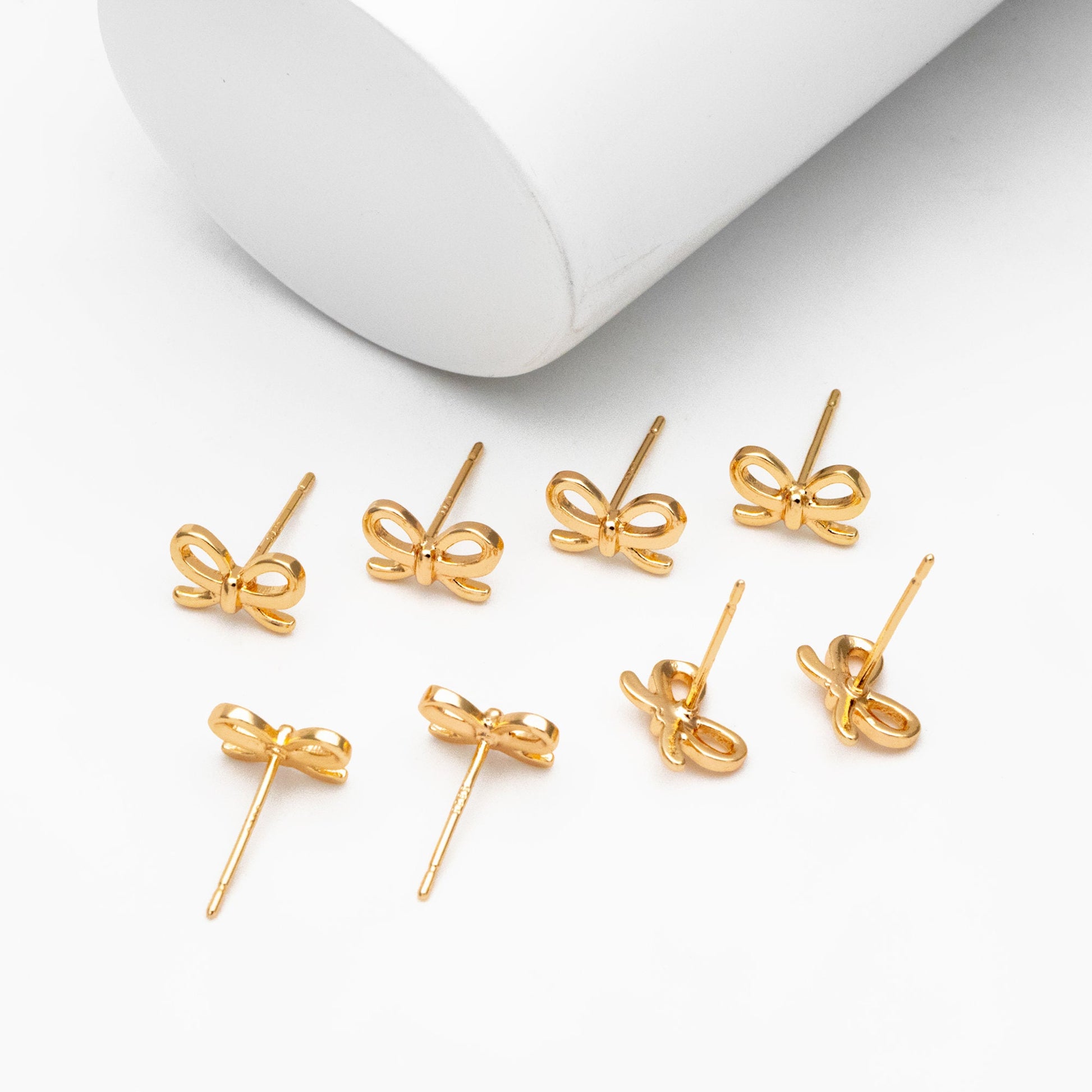 10pcs Gold/ Rhodium plated Brass Bowknot Ear Posts, Bow Knot Stud Earrings (GB-139-C)