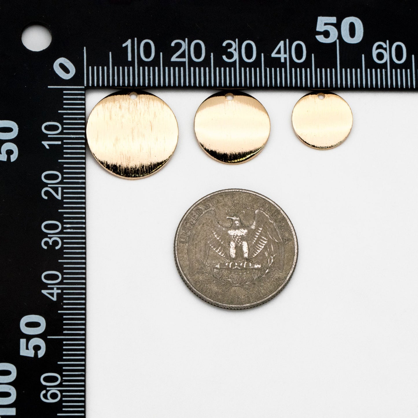 10pcs Brushed Gold Disc Charms: 18K Real Gold Plated Brass, 12/ 15/ 18mm (GB-3817)