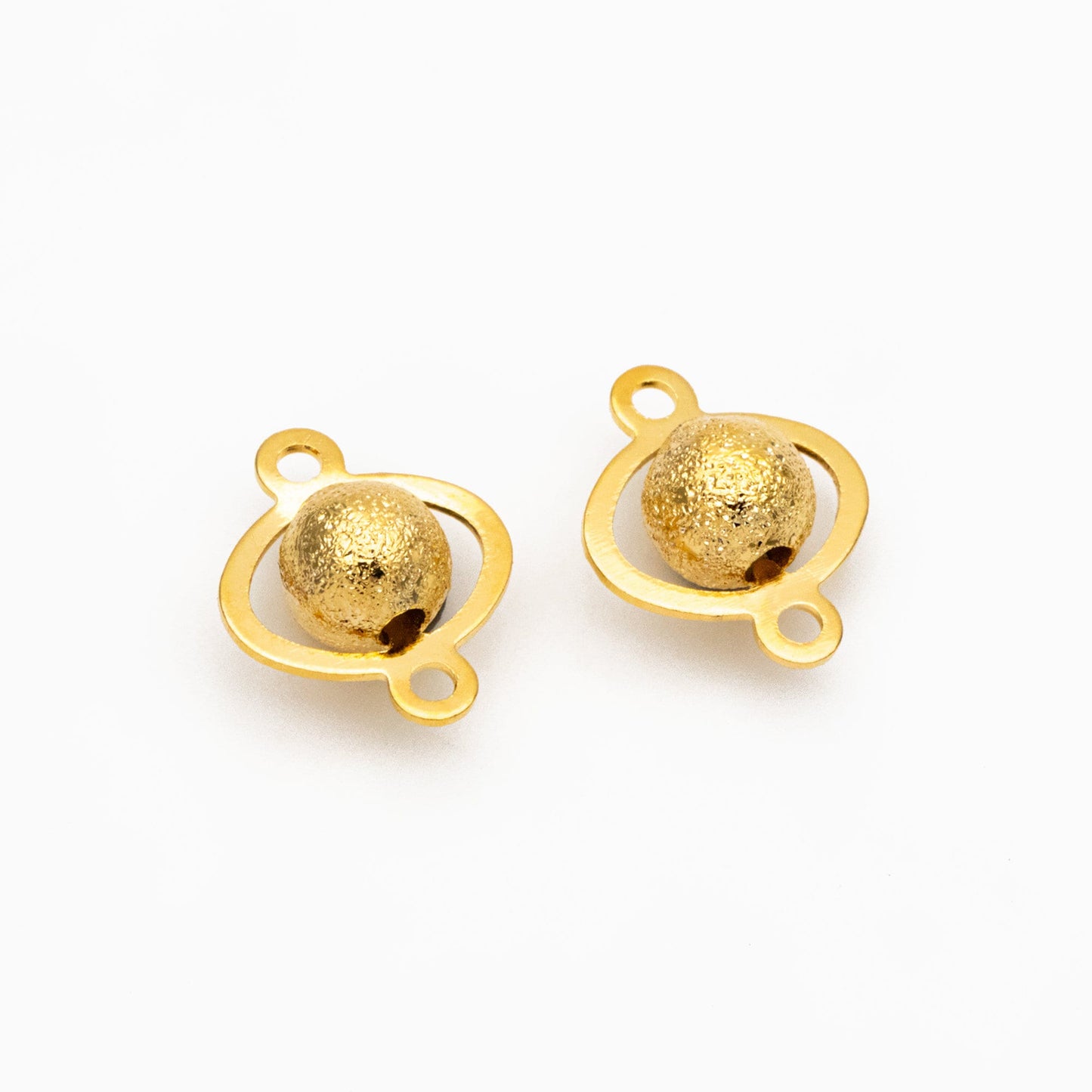 10pcs Gold plated Brass Connectors with Matte Round Beads, Lead Nickel Free (GB-151)