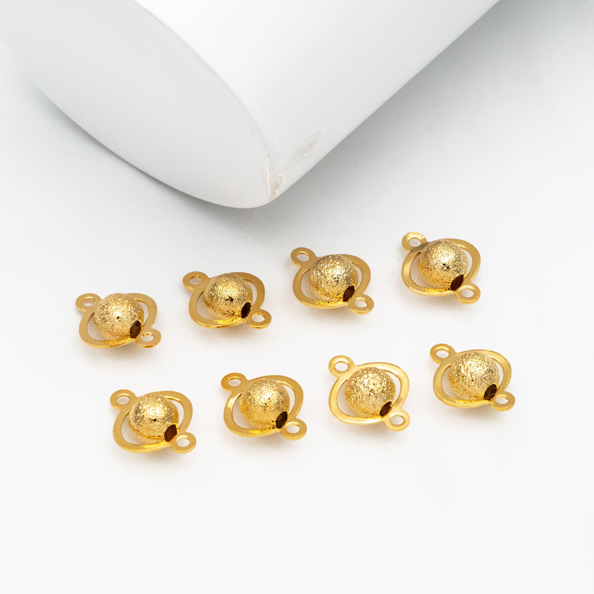 10pcs Gold plated Brass Connectors with Matte Round Beads, Lead Nickel Free (GB-151)