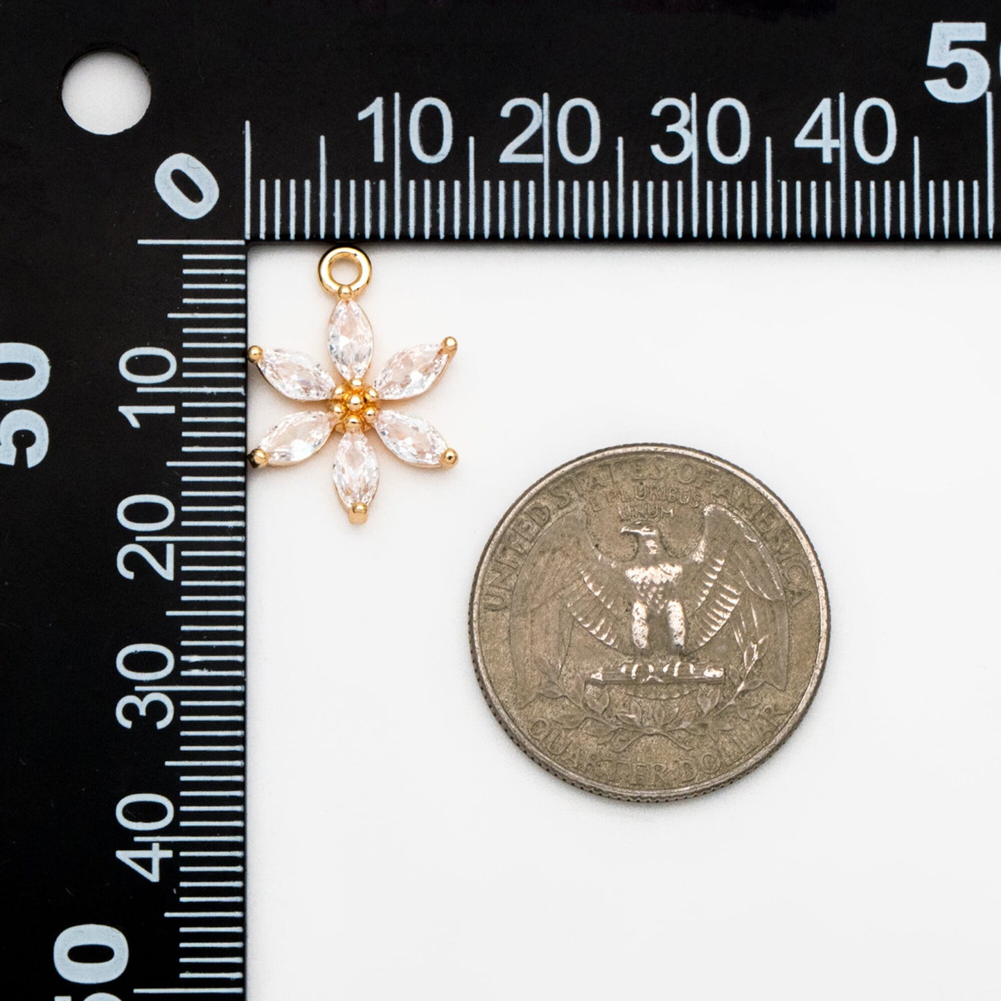 4pcs Gold Zircon Flower Charm Pendants 19x15mm, Real Gold plated Brass, Lead Nickel Free (GB-584-C)