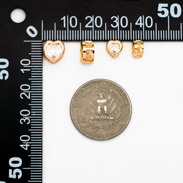 10pcs CZ Pave Heart Beads 7/ 9mm, Real Gold plated Brass Heart Connectors (GB-163)