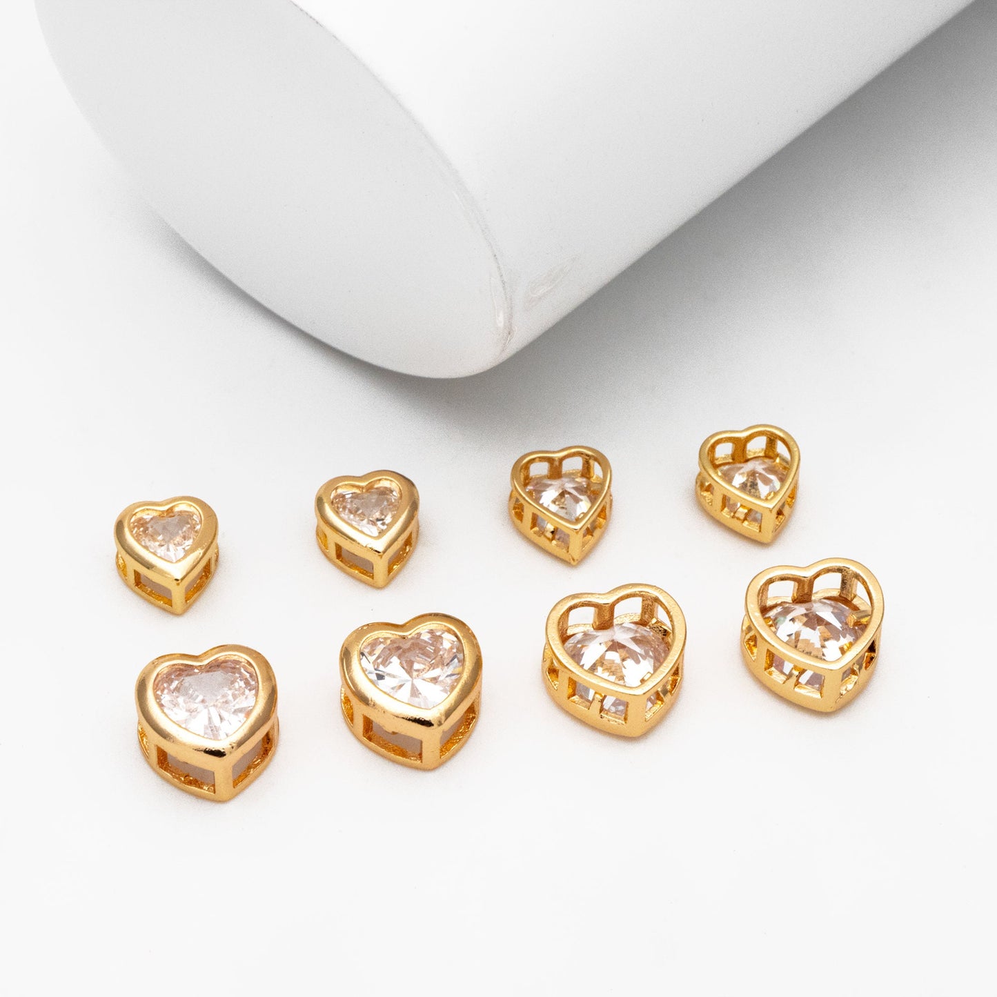 10pcs CZ Pave Heart Beads 7/ 9mm, Real Gold plated Brass Heart Connectors (GB-163)
