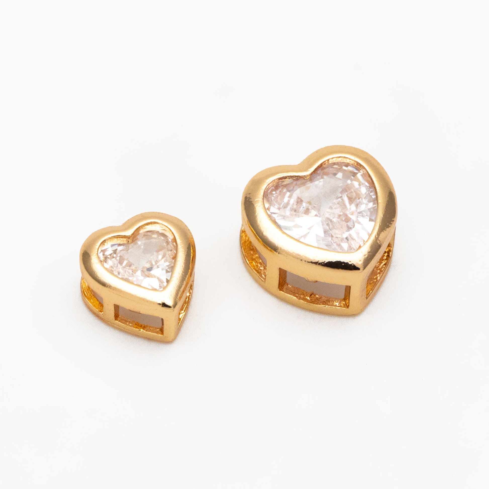 10pcs CZ Pave Heart Beads 7/ 9mm, Real Gold plated Brass Heart Connectors (GB-163)