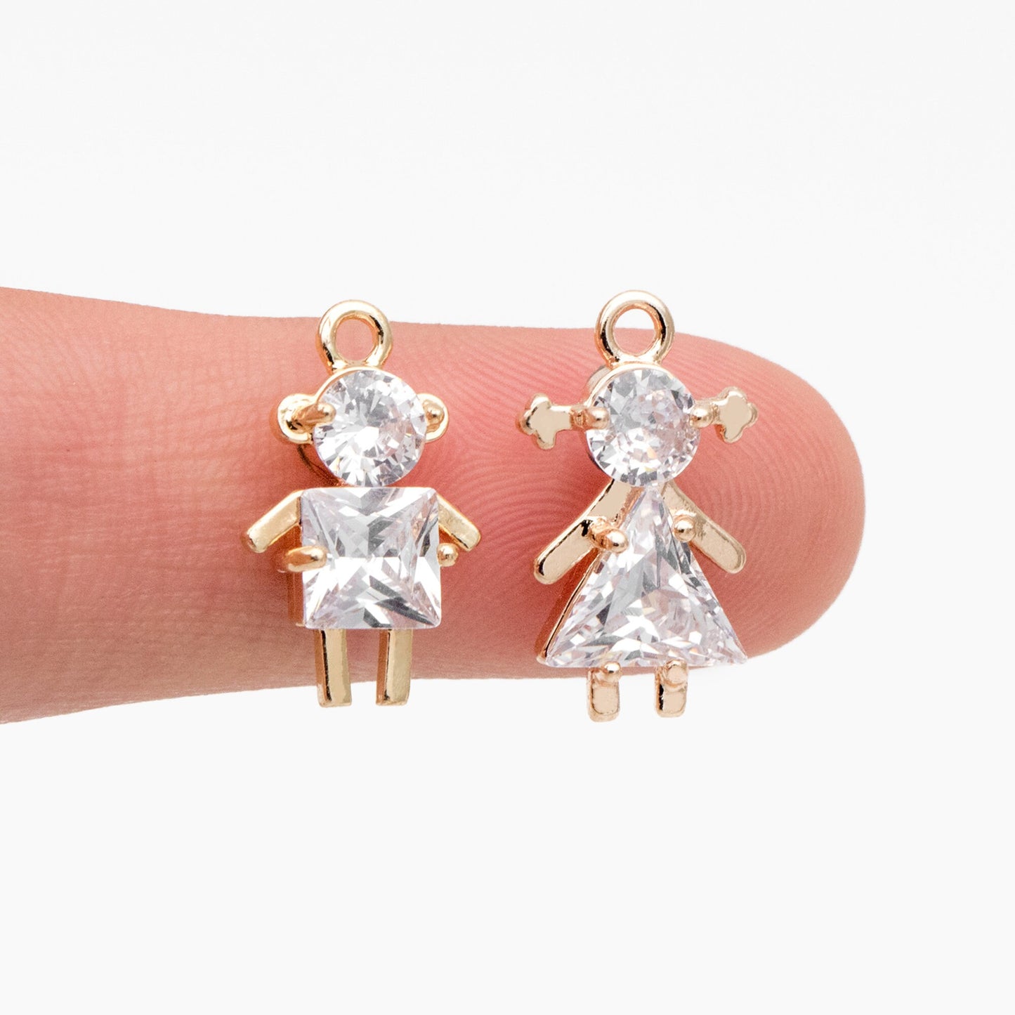 10pcs Gold Boy and Girl Charms 18mm, Gold plated Brass Cubic Zirconia Pendants (GB-172)