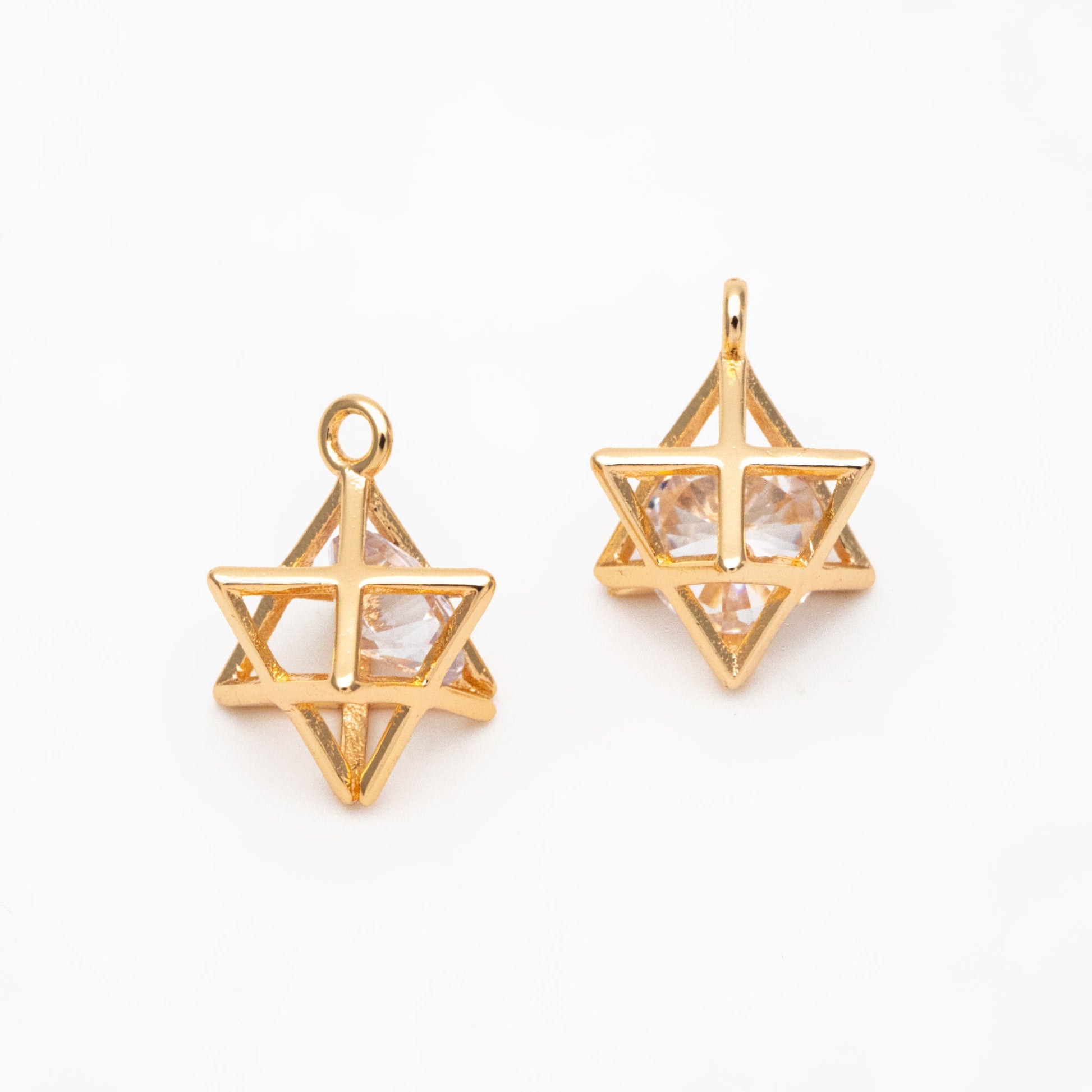 10pcs Gold Geometric Charms 16x13mm, 3D Polygon Cubic Zirconia Pendants, Real Gold plated Brass, Lead Nickel Free (GB-173)