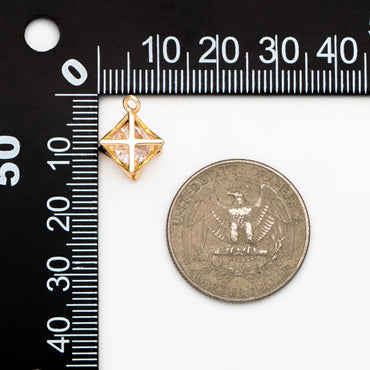 10pcs Gold Geometric Charms 16x13mm, 3D Polygon Cubic Zirconia Pendants, Real Gold plated Brass, Lead Nickel Free (GB-173)