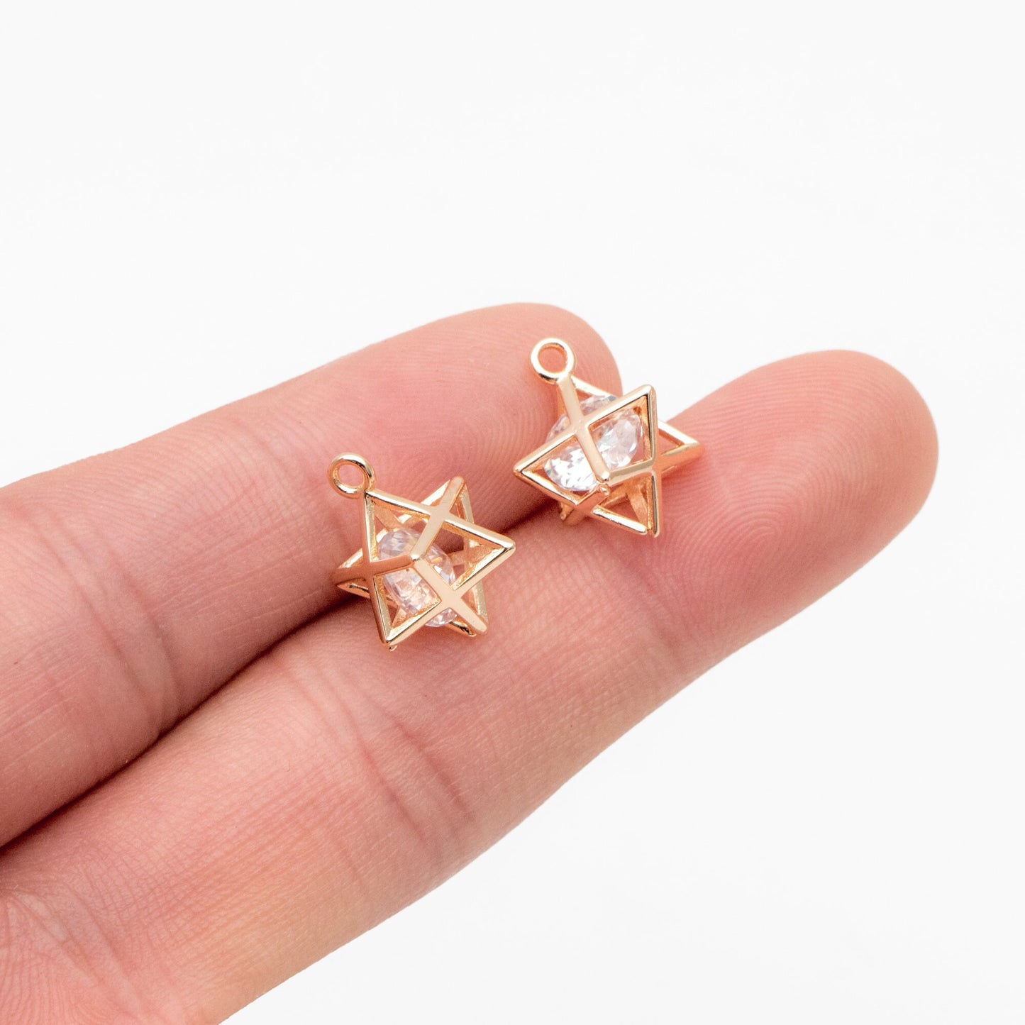 10pcs Gold Geometric Charms 16x13mm, 3D Polygon Cubic Zirconia Pendants, Real Gold plated Brass, Lead Nickel Free (GB-173)