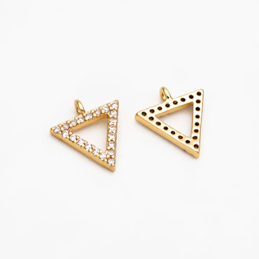 4pcs Micro Pave Gold Triangle Charms 10mm, Cubic Zirconia Pave Geometric Pendants, Real Gold plated Brass, Lead Nickel Free (GB-376-B)